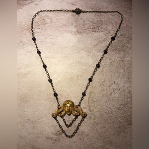 Handmade Creepy Girl Necklace with Genuine Amethyst Beads